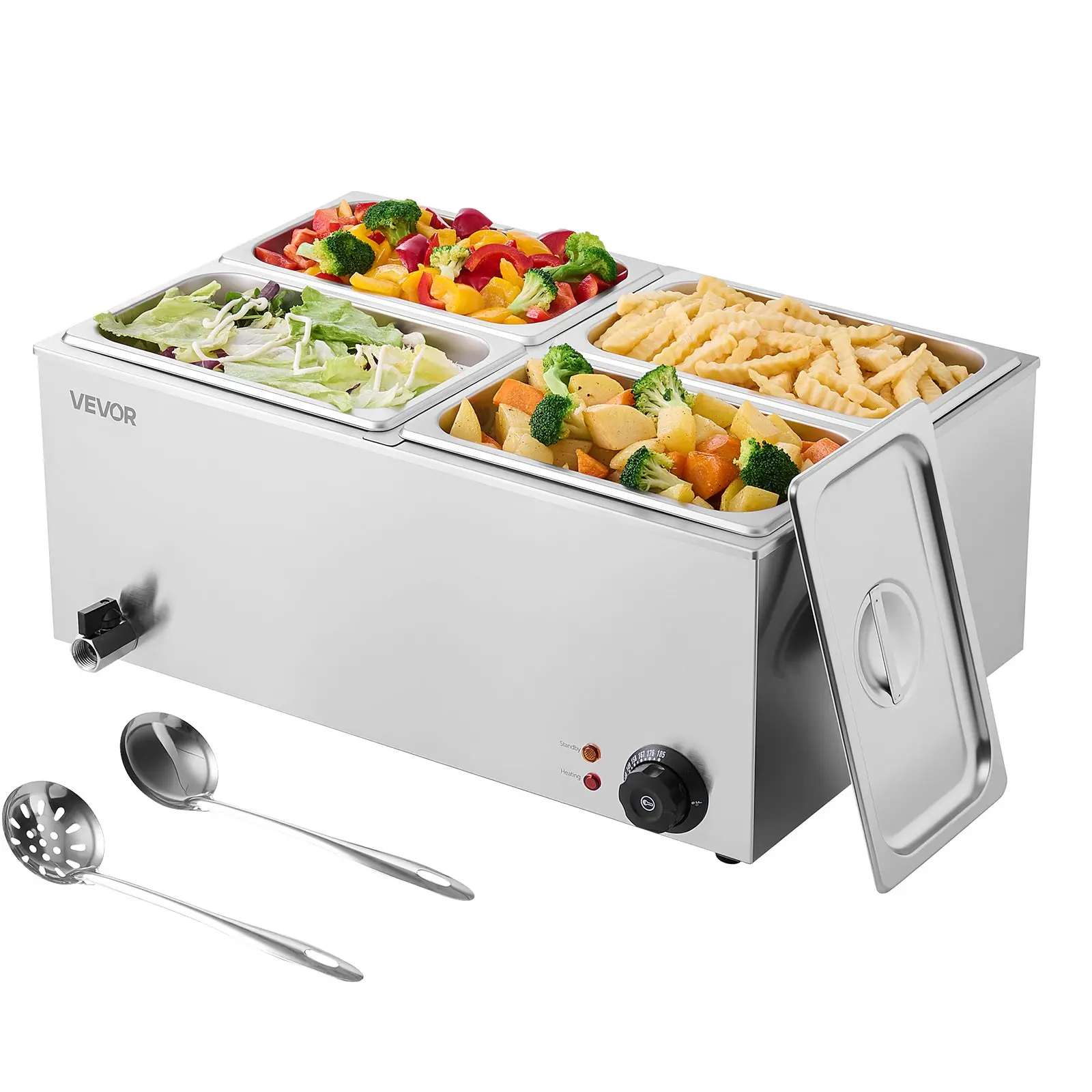 【Summerfinds】VEVOR 24QT Commercial Food Warmer, 4-Pan 1200W Electric Steam Table, Stainless Steel Countertop Bain Marie with 86-185°F/30-85℃ Temp Control, 4x1/4-Size Pans, 15L/15.9QT Capacity, 540x360x250mm, 7.74kg for Catering, Restaurants, 15L / 15.9 Qt