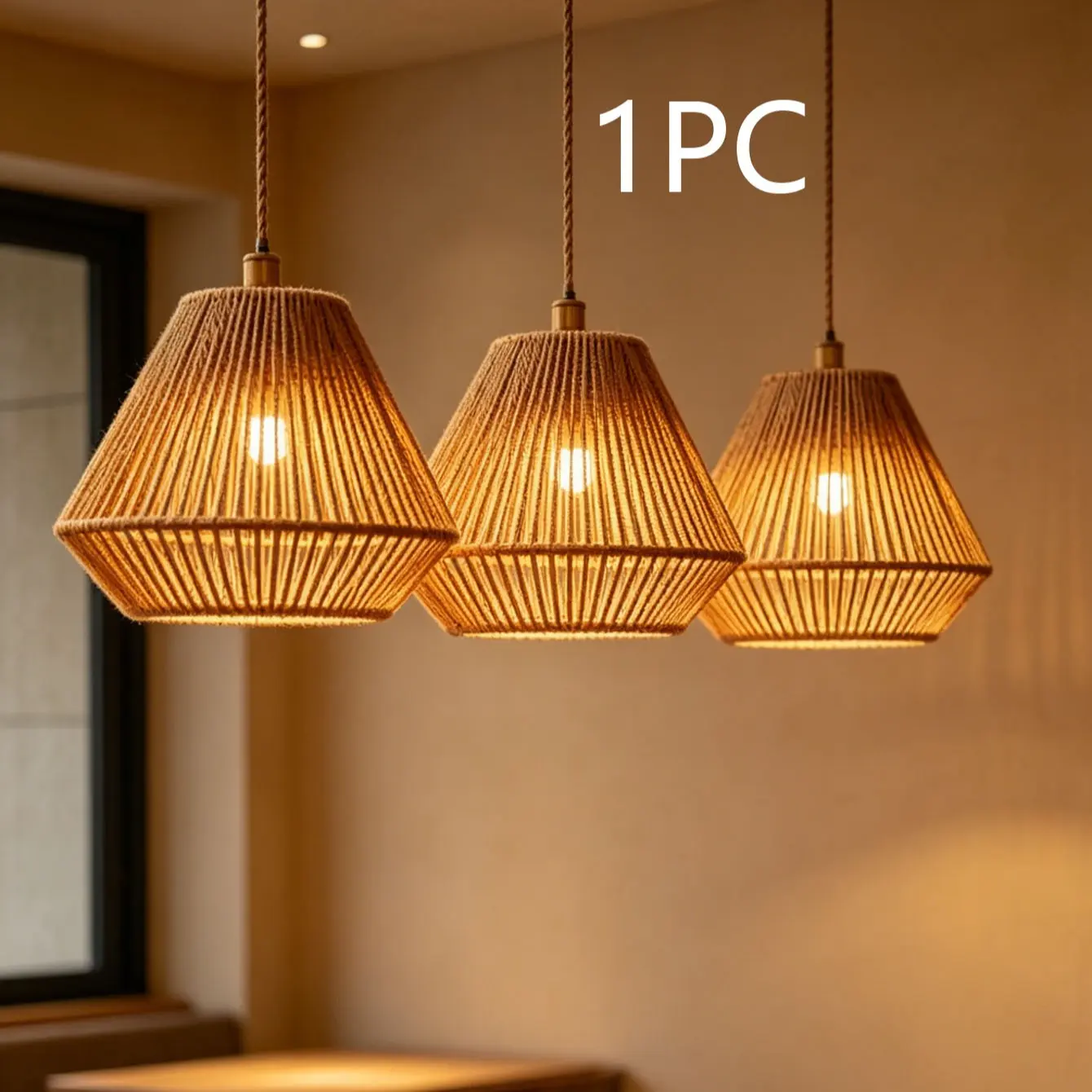 Bohemian Woven Rattan Lampshade, Handmade Natural Pendant Light Shade, Suitable for Living Room, Bedroom, Kitchen Island