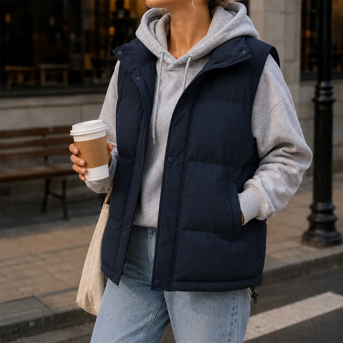 Women’s Puffer Vest Stand Collar Sleeveless Jacket, Lightweight Warm Padded Gilet with Pockets, Casual Winter Outdoor Layering Vest