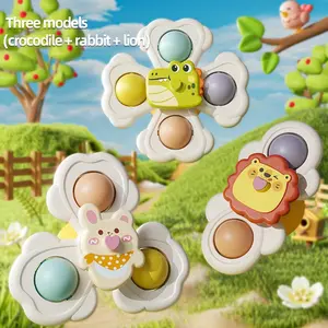 1/3/6pc Children's Suction Cup Spinning Top Toy, Suitable for Desktop, Glass and Tile Walls and Other Scenes, Eye-catching Colorful Cartoon Animal Suction Cup Spinning Top, Newborn Gift,Product Random Color Depth