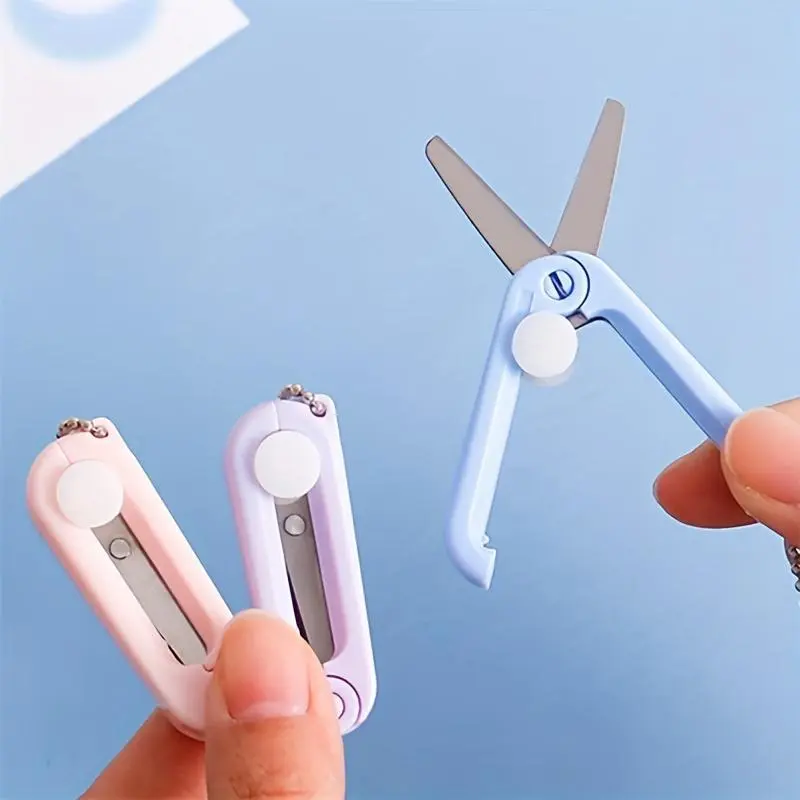 2 Pieces of Creative Mini Portable Folding Scissors, Compact Art Project Tools, Office Stationery Paper Cutting Accessories, Practical Travel Items for Multiple Scenarios, Pink and Color Daily Office Essentials