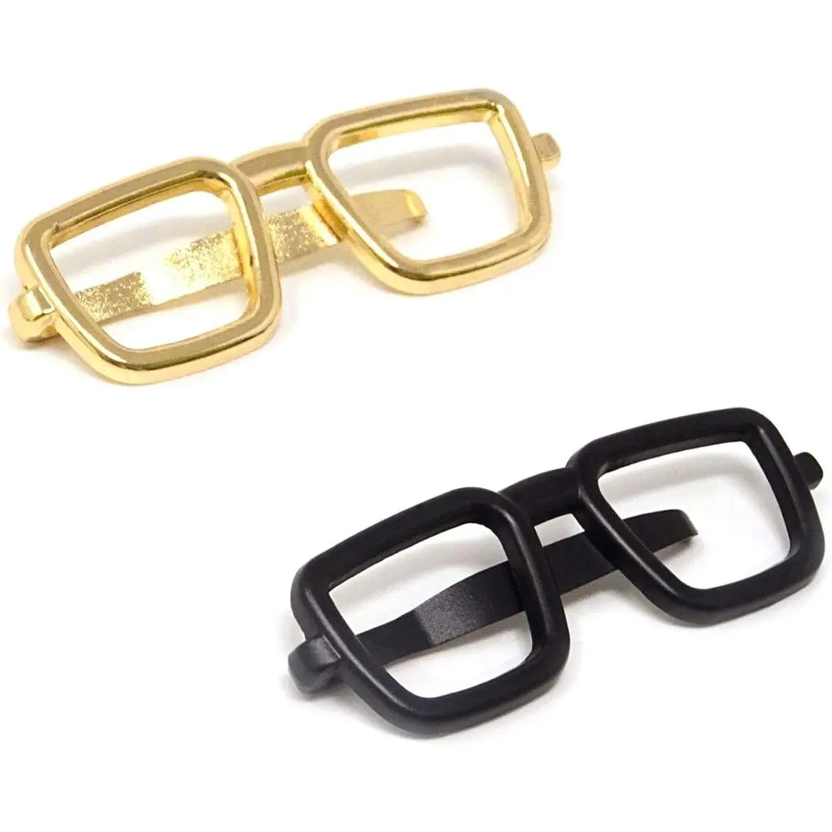 2-Piece Metal Tie Clip & Bar Set for Men, Classic Glasses Style Formal Wear Accessory, Keeps Ties Neat for Office & Weddings, Metal Clips, Classic Pins