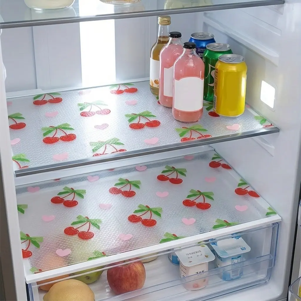 4pcs/8pcs Waterproof Refrigerator Pads, Cherry Pattern, Moisture Resistant, Non Slip, Washable, Reusable, Eva Material, Lightweight, Kitchen Decor