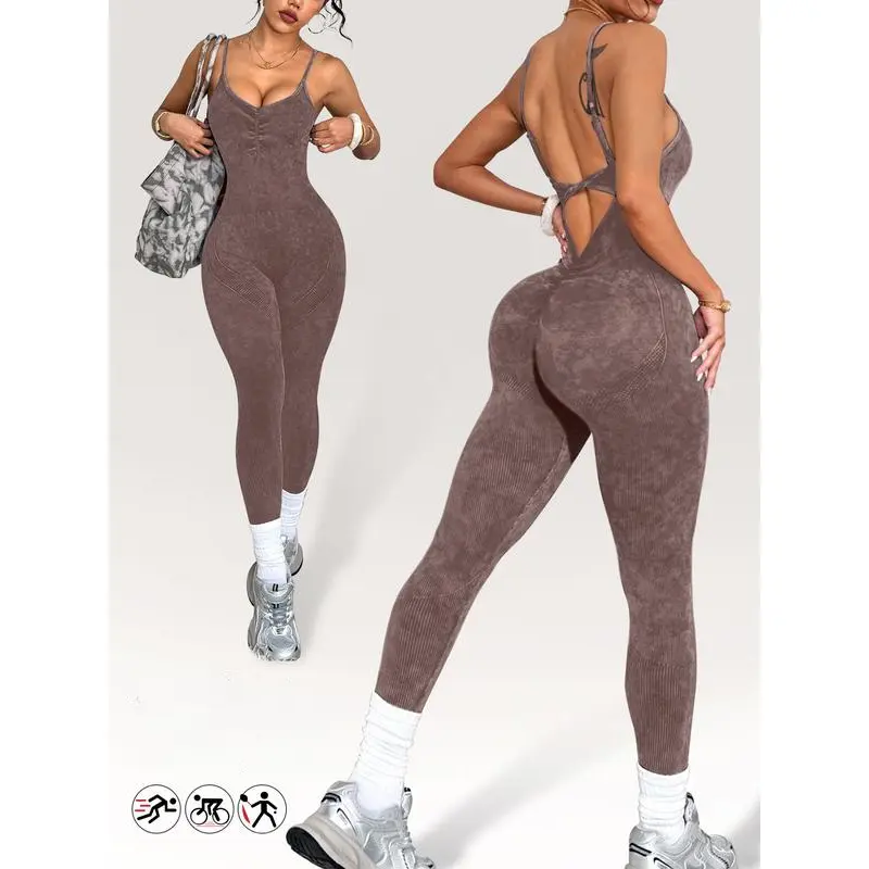 Women's Washable Sandblasted Fitted Jumpsuit, Twisted Style One-Piece for Casual Wear, Womenswear for Everyday