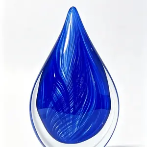 Klein Blue Water Drop Glass Paperweight, Hand Blown Art Glass, Modern Living Room Decor, Office Desk Ornament, Moving Gift, Collectible Craft
