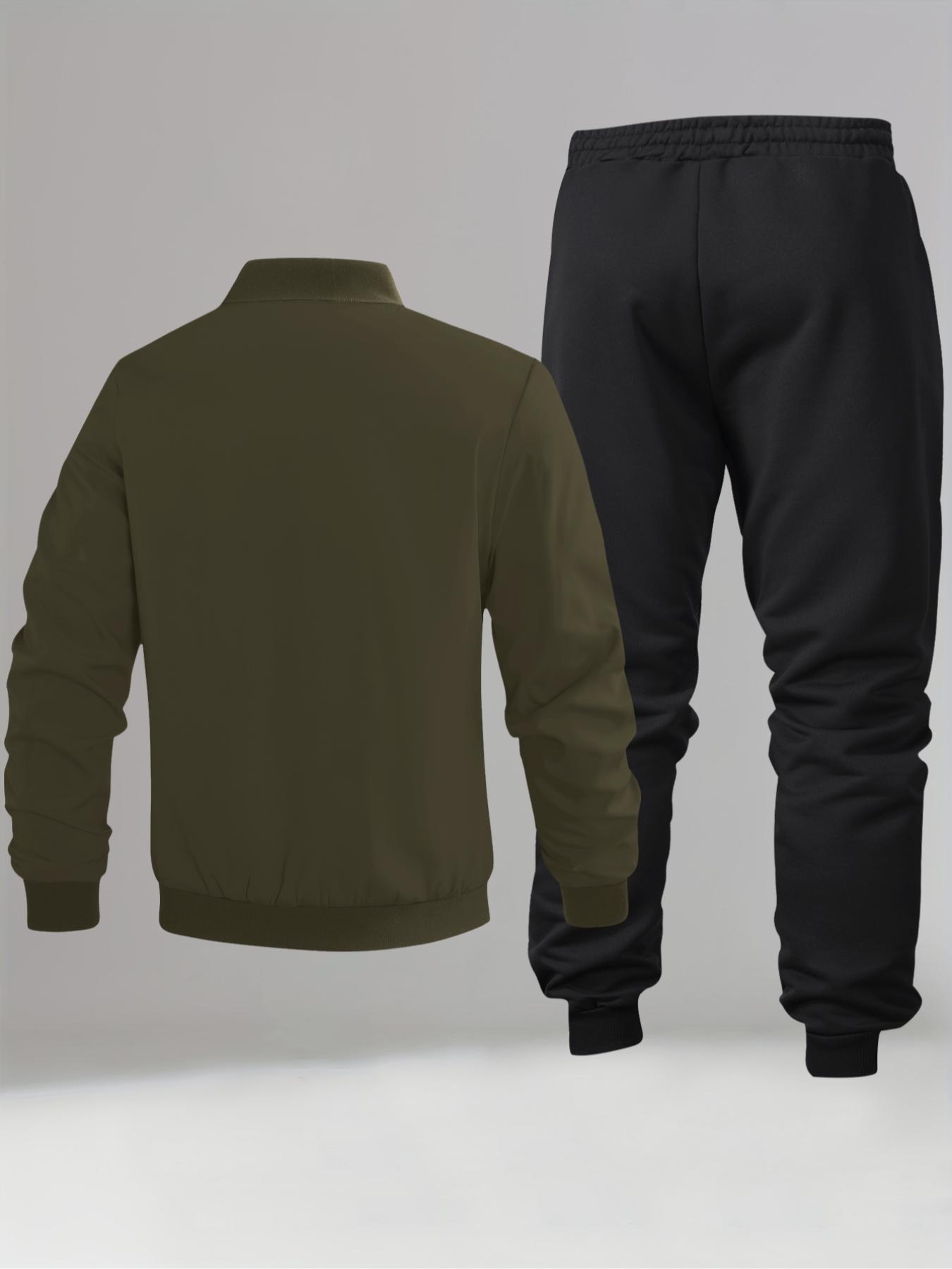 Men's Letter Print Zip Up Jacket & Elastic Waist Sweatpants Set, Regular Fit Cozy Breathable for Daily Outdoor Wear, Spring & Fall, Athletic Tracksuit, Casual Sportswear, Streetwear Tracksuit Set, Sweatsuit Set, Athleisure Sweatsuit, Training Tracksuit