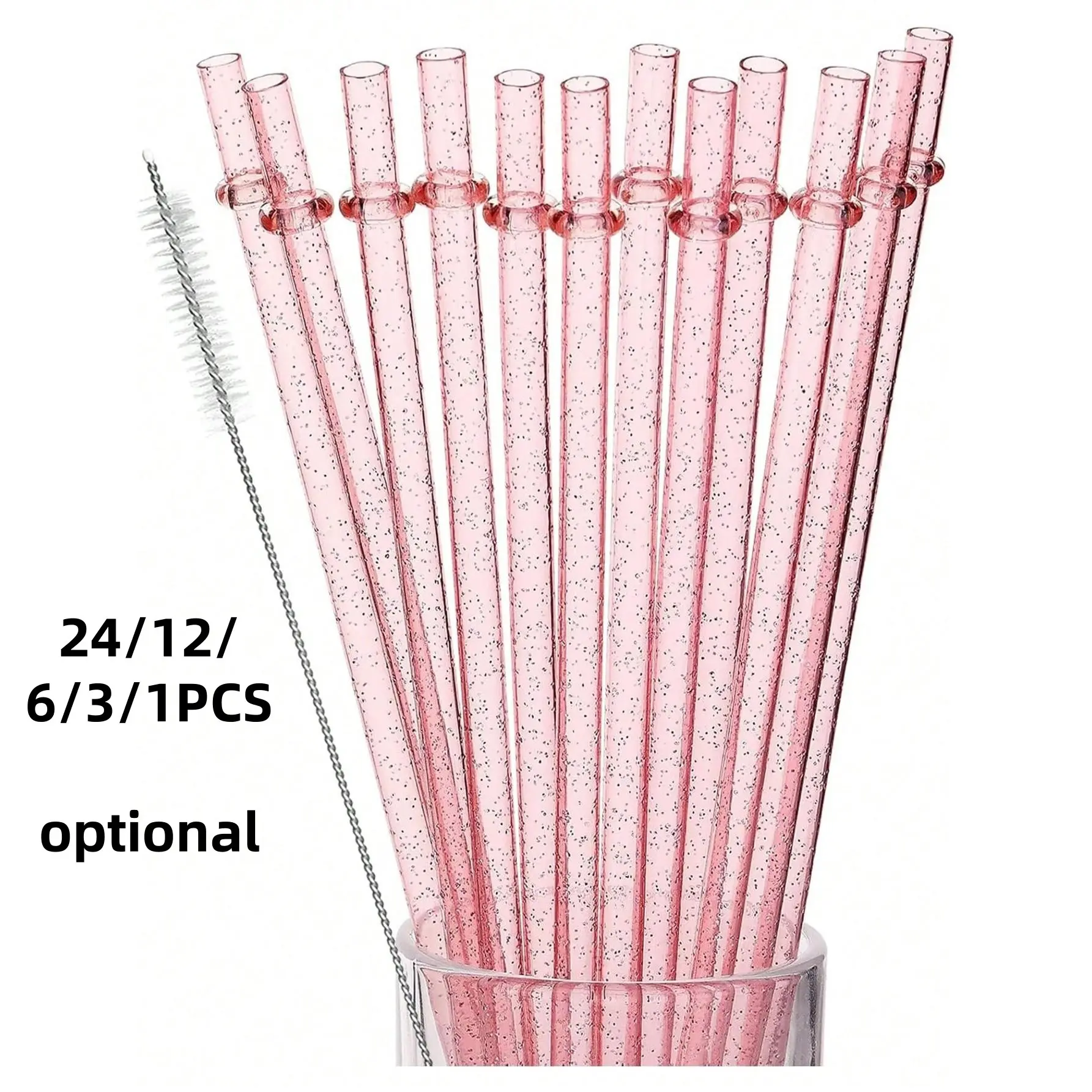Reusable Plastic Straws, Drinking Straws, Long Hard Straws with Sparkle Decor, Cute Straws, Drink Accessories, Tumbler Straws, Compatible with Stanley 30oz Cups, Pack of 24/12/6/3/1