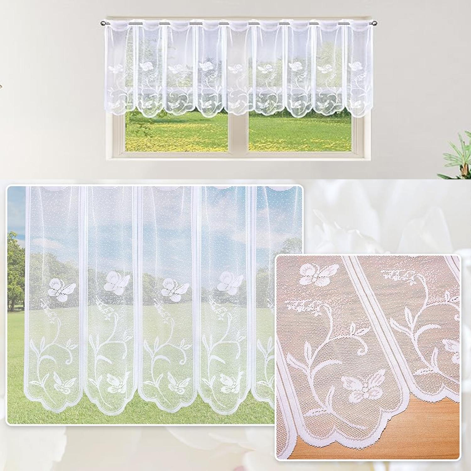 Butterfly & Flower Pattern Lace Curtain, Short Curtain, Window Curtain for Home Living Room Bedroom Kitchen, Home Decor, Net Curtains Window