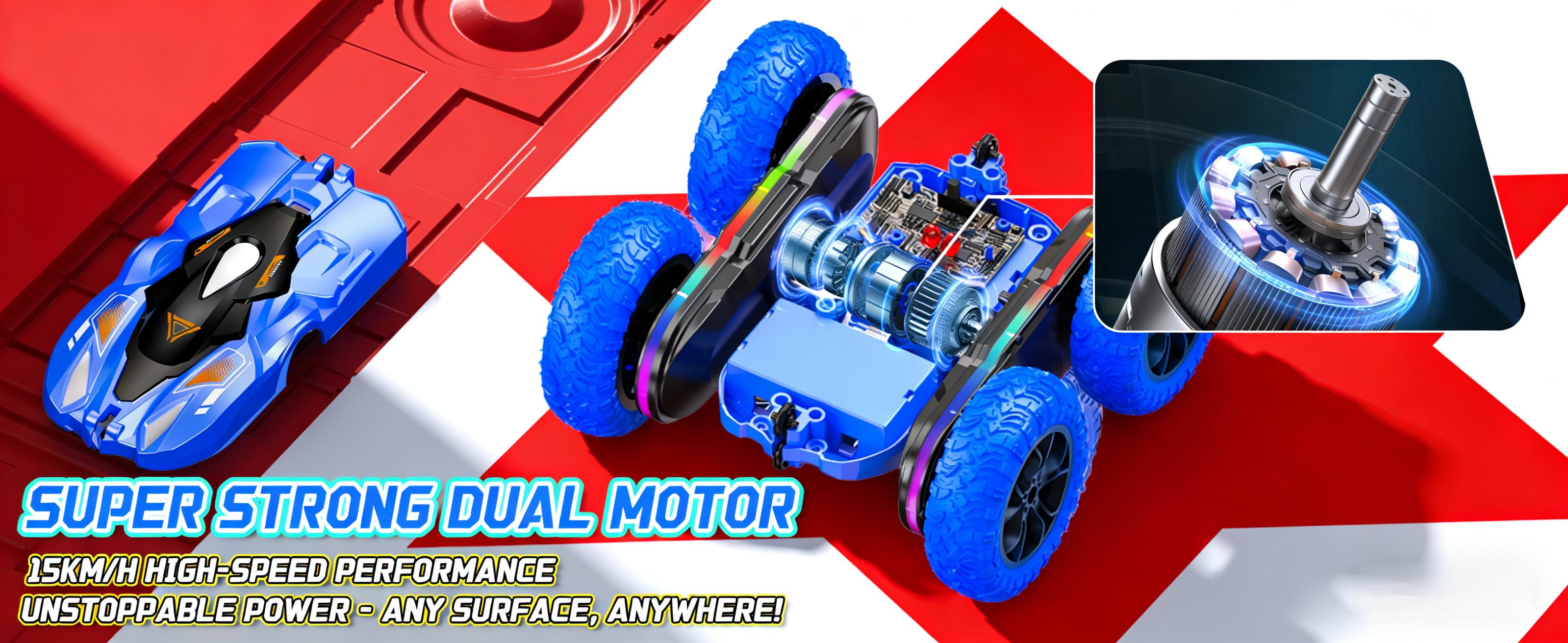 Remote Control Car for Kids, Rechargeable LED Light Off-Road Toy Car, 2.4GHz 4WD Stunt RC car with Double-sided 360-degree flip remote control racing car, Gifts for Boys Girls Ages 5-12