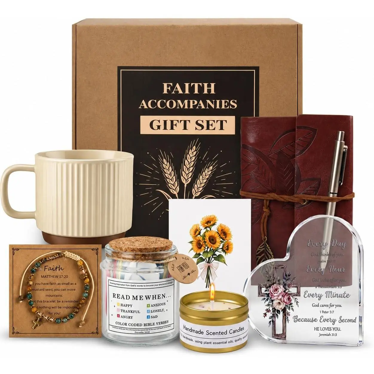 Christian 8-in-1  Basket for Women Religious Set | Includes  verse jar,  bracelet &  decor.  encouragement  for birthday, Christmas, Mother's Day