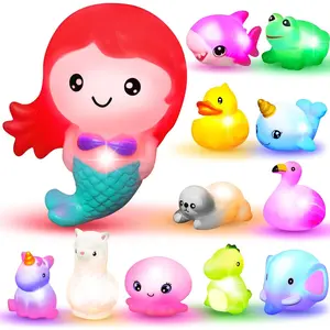 12 PCS Light Up Bath Toys, Toddler Flashing Colourful LED Bathtub Mermaid Toy, Baby Bathtime Floating Rubber Shower Gifts for Infant Kids Girls Valentines Easter Basket Stuffers Pool Party Favorfidget toys