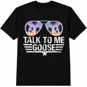 100% Cotton Short Sleeve Talk To Me Goose Print T-Shirt, ShortSleeve Crew Neck Casual Top For Summer & Spring For Men Women