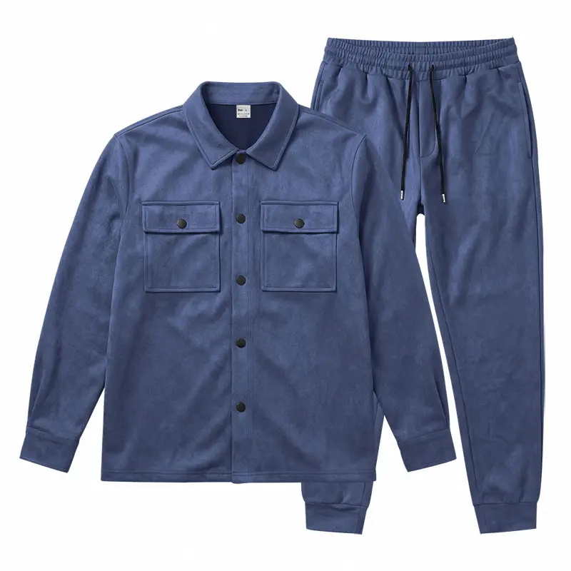 Men’s Faux Suede Utility Jacket Set, Casual Fall Spring Workwear Outfit with Lapel Collar Multi Pocket Jacket and Matching Pants, Relaxed Fit American Streetwear Two Piece Set for Daily Wear, Travel, Outdoor Activities and Weekend Fashion