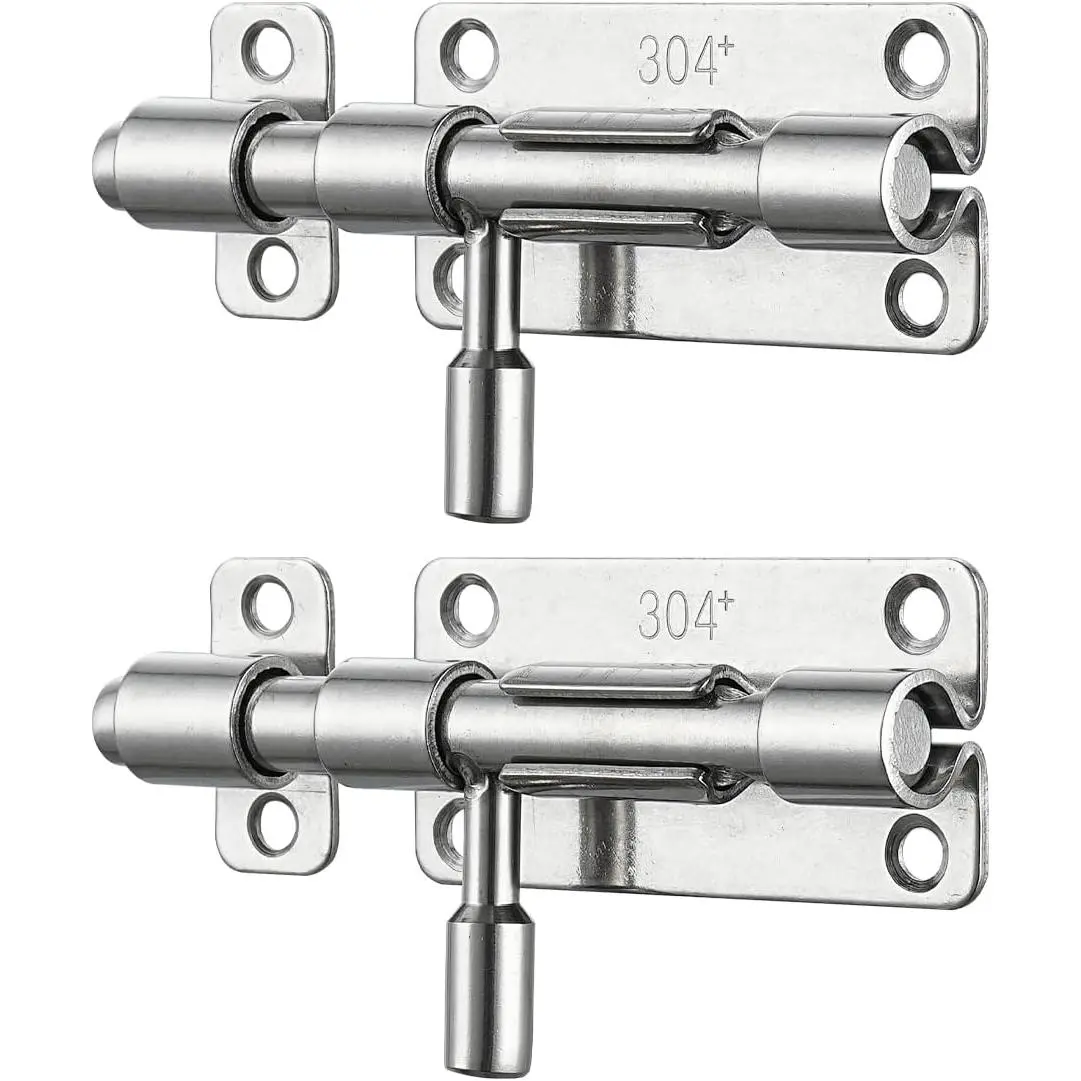 Door Latch Lock Barrel Bolt 4 Inch, 304 Stainless Steel Slide Gate Latches  Thickened 1.4mm with Padlock Hole, , 2 Pack HBB120-P2