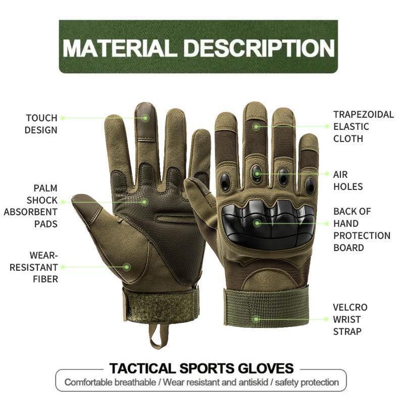 Tactical Full Finger Gloves with Soft Knuckle Protection Touch Screen Non-Slip Breathable for Outdoor Sports Motorcycle Riding Training Hunting Men Women Work Gloves Father Gift
