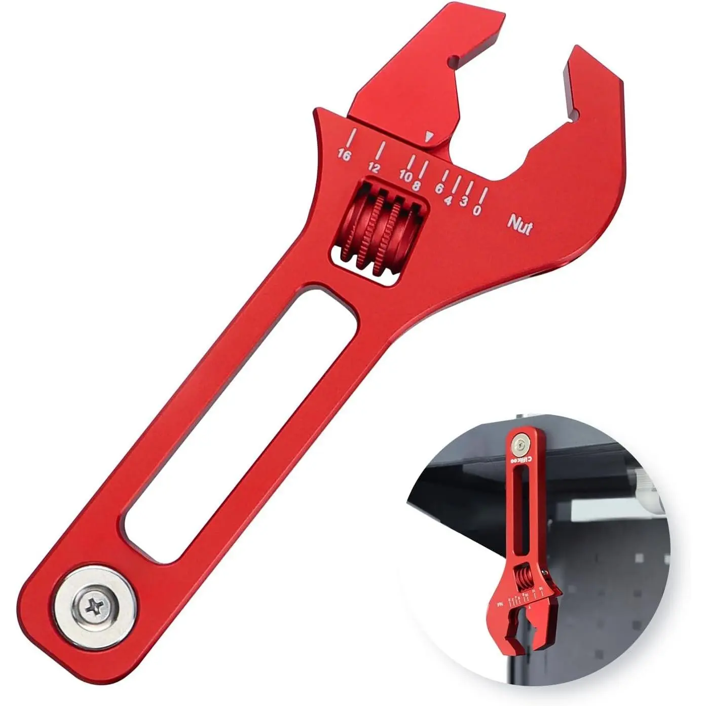 AN Fittings Wrench 3AN-16AN Adjustable AN Wrench AN Fitting Tool Lightweight , with -In  Sticks to Metal Toolbox for Easy Storage, Red
