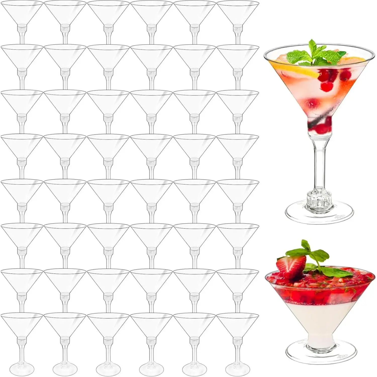 50 Pack 5 oz Plastic Martini Glasses for Party Wine,Champagne,Margarita | Disposable Cocktail Glasses,Unbreakable Tall Stemed Wine Glasses for Desserts Appetizers Wine Ice Cream Fruit