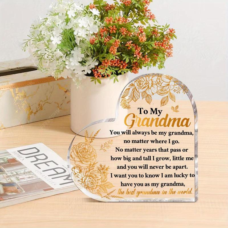 Acrylic Heart Shaped Flowers Decorative Plaque, 1/12pcs To My Grandma Plaque Gift, Gift for Women, Centerpieces Decorations #TOP PICKS