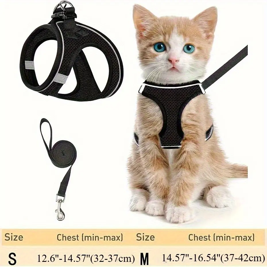 Escape Proof Cat Harness And Leash Set For Walking Adjustable Reflective Soft Mesh Vest For Kittens Small Pets, Comfortable Outdoor Harness For Puppies Cats, Easy Control Dog Cat Leash