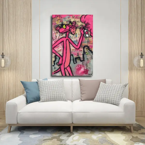 Pink Panther Poster Wall Art Canvas,Cartoon Art, Kids Room Decor, Playful Wall Decor,Waterproof Canvas Poster Print,Dopamine Decor Luxu Ornaments Artistic