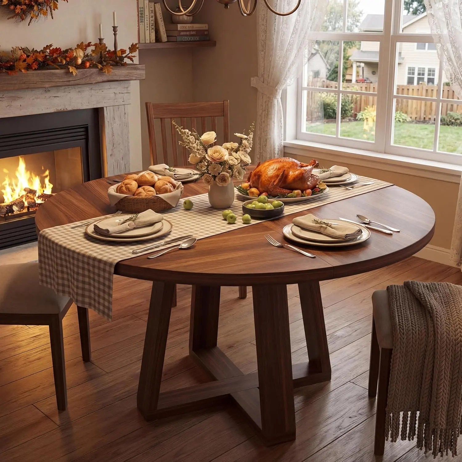 Garvee Modern Farmhouse Dining Table - 47 Inch Round Table for 4-6 People - Durable Wooden Tabletop & Sturdy Pedestal Base - Ideal for Dining or Living Room