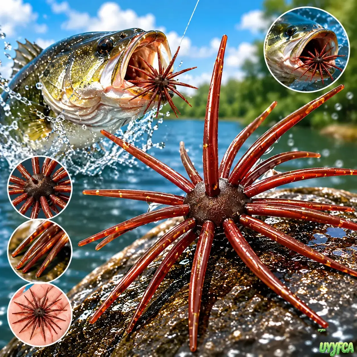 2-Pack 3-Size Glitter Infused Sea Urchin Soft Fishing Lures, TPE Plastic Biomimetic Multi-Tentacle Swimbaits, Floating Realistic Wiggle Action Artificial Baits for Freshwater Bass, Trout Fishing
