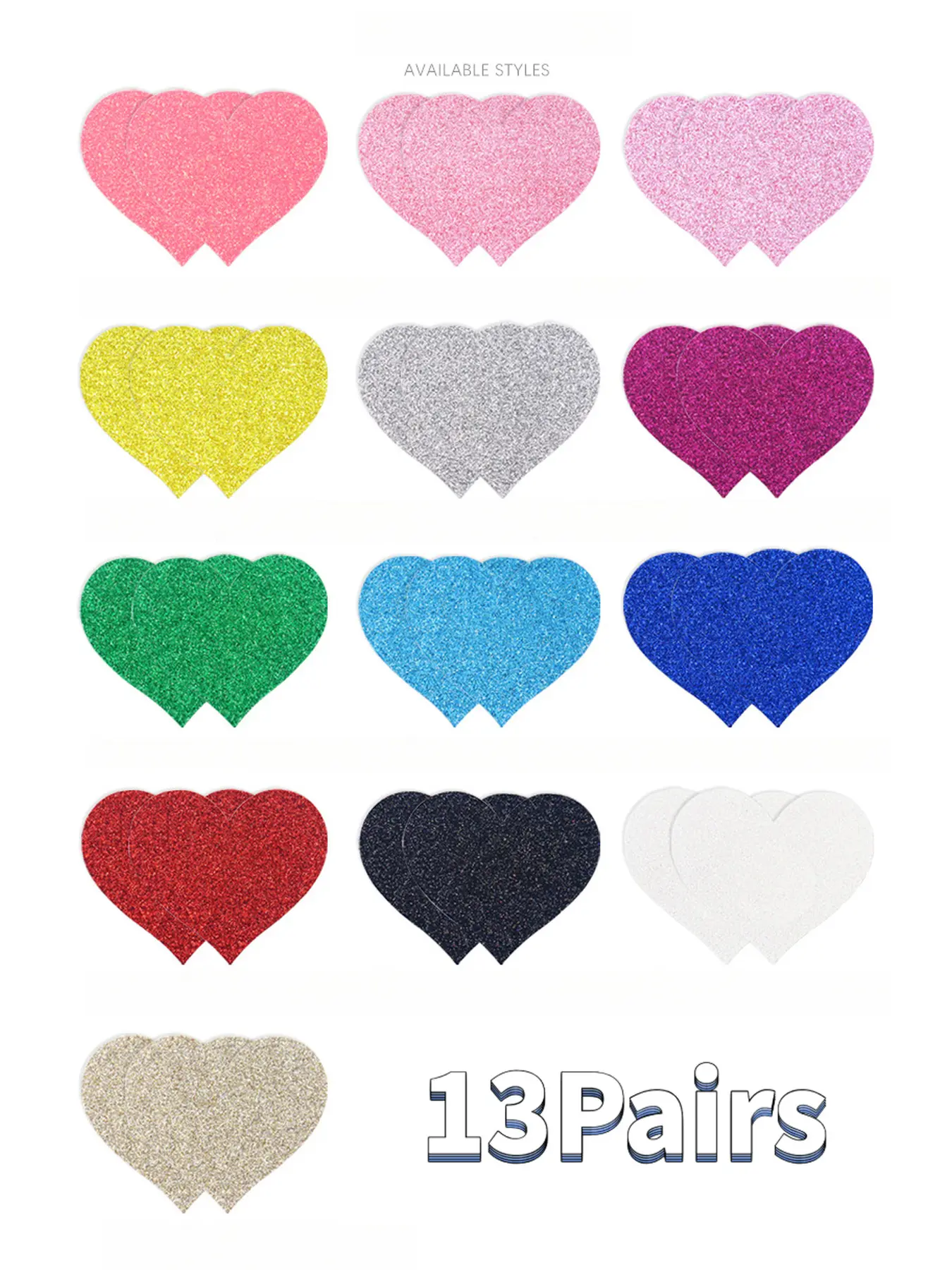 13 Pairs of Shiny Heart-Shaped Fashion Breast Pads, One-Time Use, Seamless, Cute Girl's Sexy Adhesive Underwear Pads