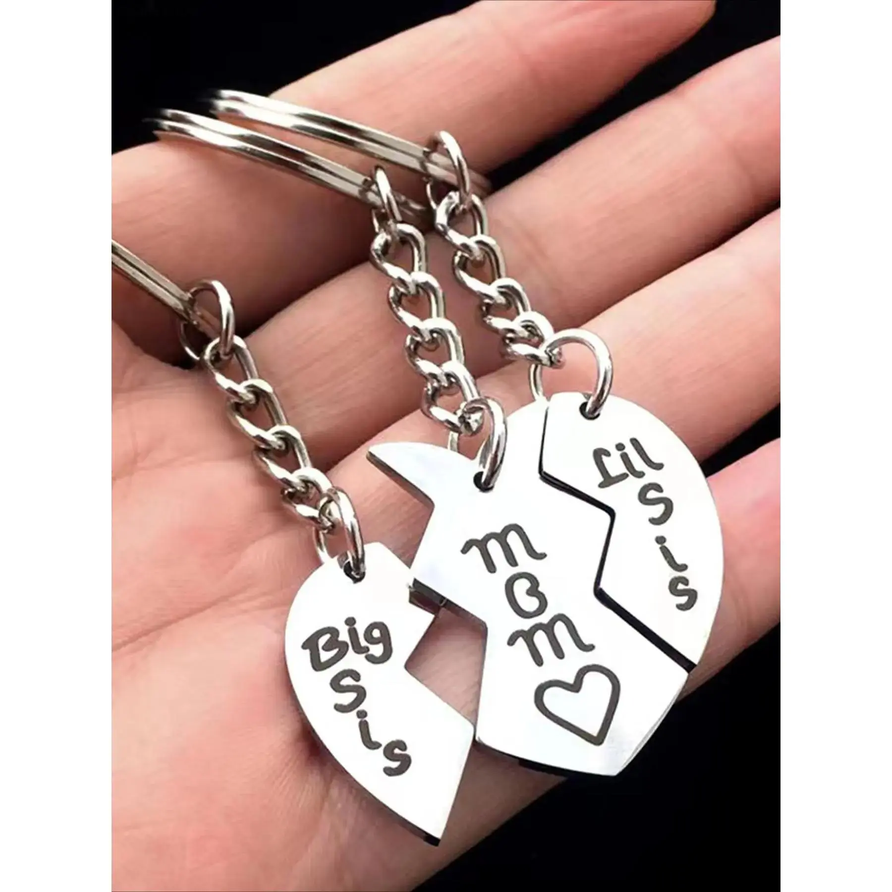 Couples Keyring Set, 3-Piece Engraved Stainless Steel Split Hearts Pendants, Matching Pairs Bag & Car Charms, Anniversary Gift