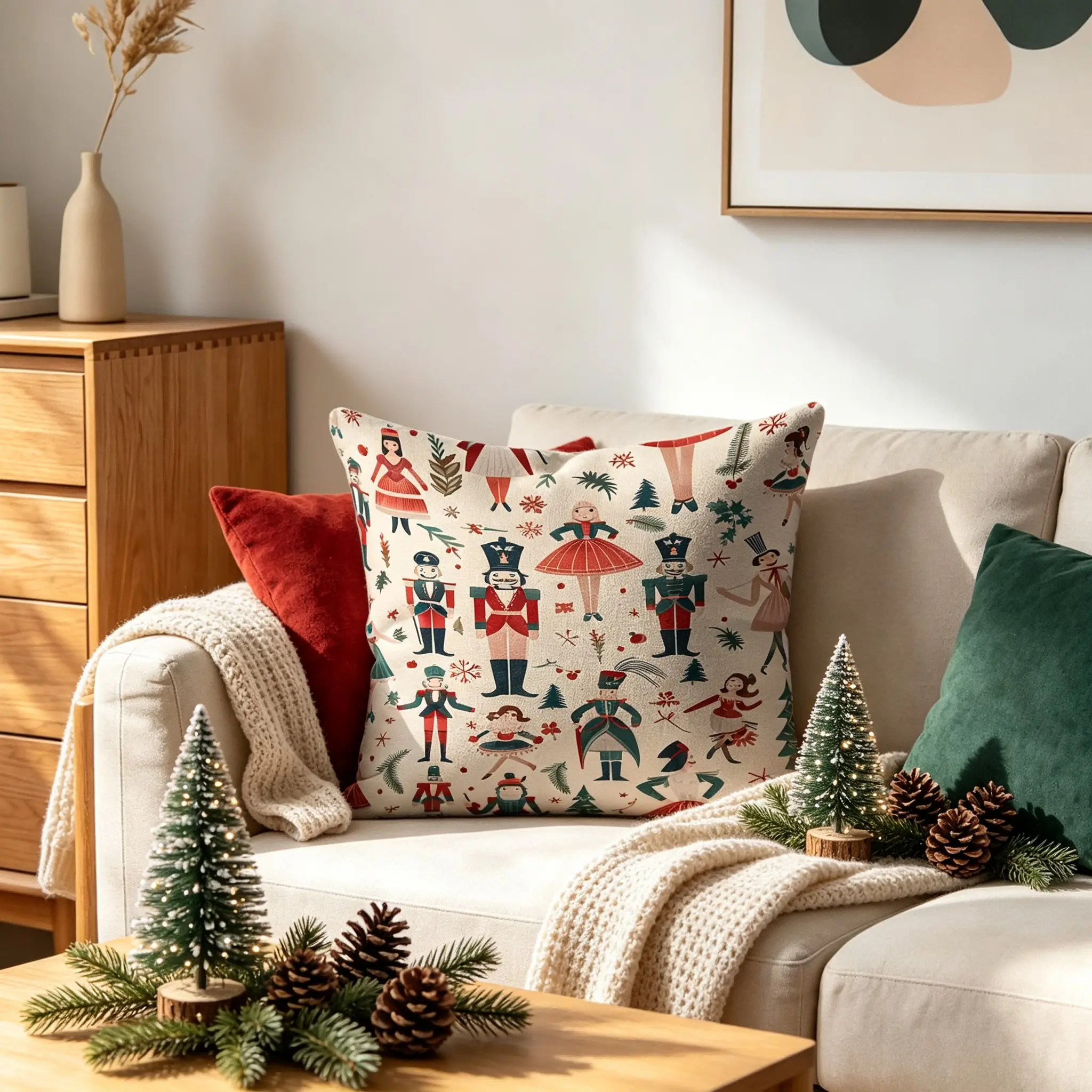 1Pc Nutcracker Digital Print Throw Pillow, Home Decorative Cushion, Includes Pillow Core, Soft Cushion Accent Pillow, Builds Cozy Festive Christmas Vibe, For Adult Shoppers, Great For Sofa, Bedroom & Holiday Season Home Decor