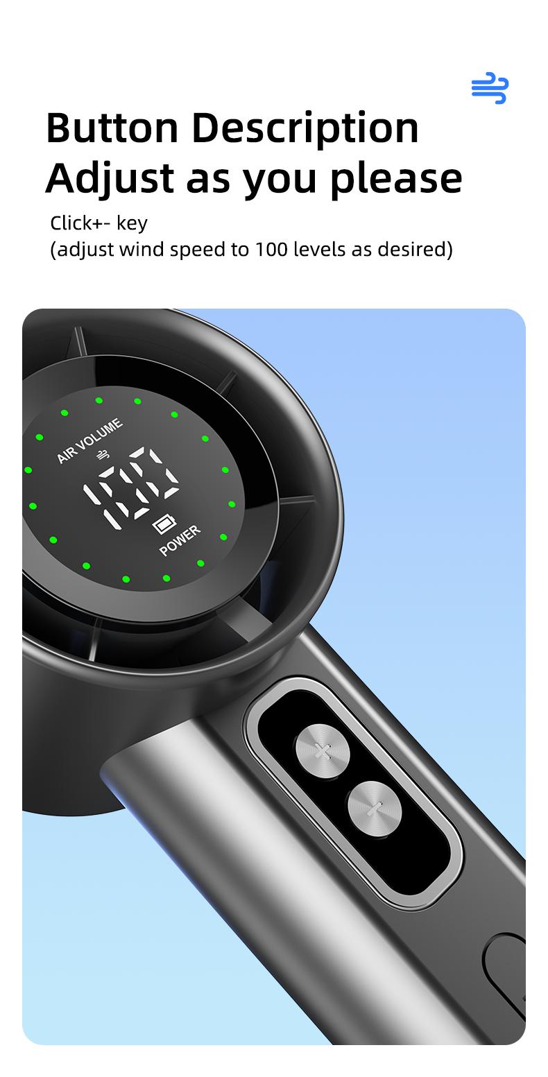 Portable Handheld Turbo Fan, 100-Speed Stepless Adjustable, 13000RPM High-Speed Motor, 7.6m/s Powerful Airflow, USB Rechargeable Mini Fan with LED Digital Display, Long-Lasting Cooling for Travel, Office, Outdoor Activities, Summer Gift Portable Handheld Turbo Fan, 100-Speed Stepless Adjustable, 13000RPM High-Speed Motor, 7.6m/s Powerful Airflow, USB Rechargeable Mini Fan with LED Digital Display, Long-Lasting Cooling for Travel, Office, Outdoor Activities, Summer Gift