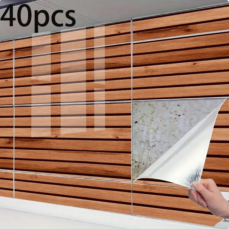 40pcs Self-Adhesive Wood Grain Wall Stickers, Luxurious Texture Wallpaper, Easy to Apply, Ideal for Ceiling and Room Decor, Indoor Decoration