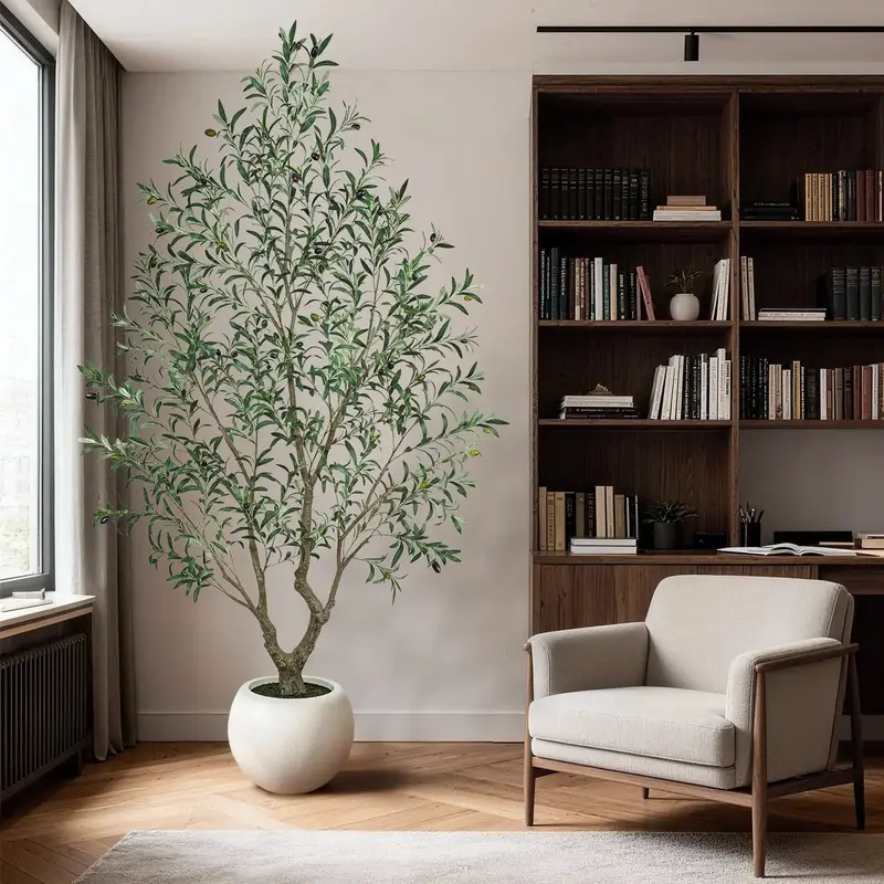 Artificial Olive Tree (Optional Round White Plastic Pot) - Features A Sturdy Trunk And Realistic Fruit; Available In Heights Ranging From 5 To 8 Feet, Making It An Ideal Choice For Home And Office Décor