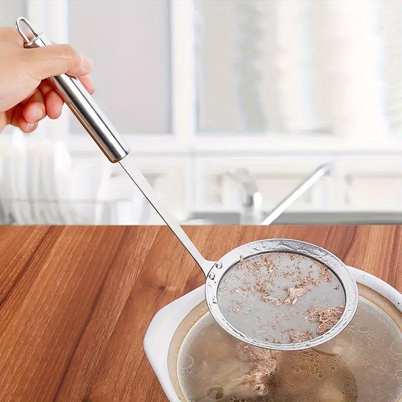 Hot Pot Skimmer- Stainless Steel Fine Mesh Strainer Skimming Grease and Foam, Long Handle Wire Mesh Strainer, Kitchen, Kitchen Supplies