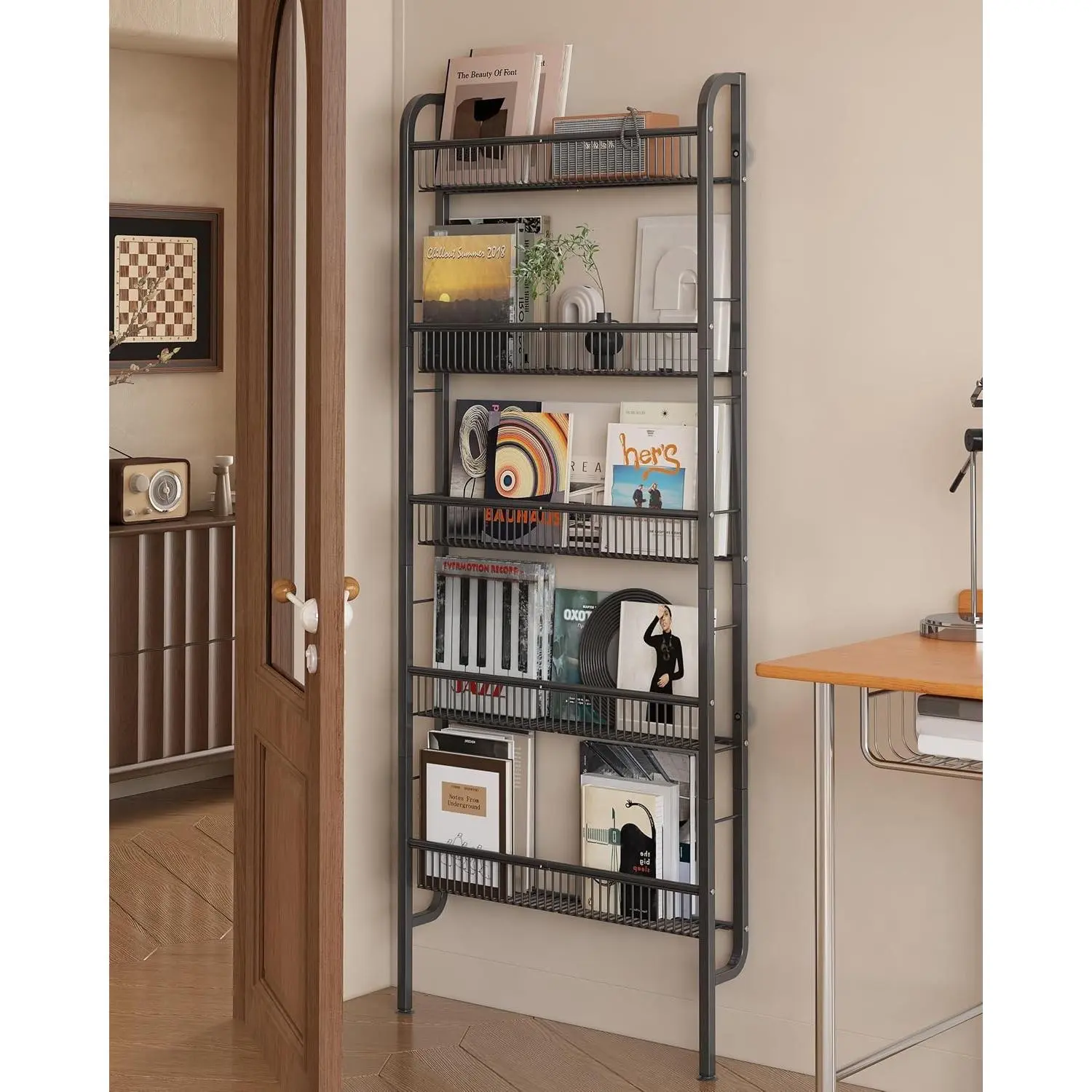 Behind The Door Bathroom Shelf Narrow 5-Tier, Space-Saving Slim Storage Shelf Narrow Shelving Unit for Bathroom and Kitchen Black