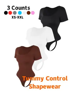 Women's Solid Color Square Neck Thong Bodysuit, Tummy Control and Butt Lifting Shapewear Bodysuit, Women's Shapewear for All Seasons, Underwear