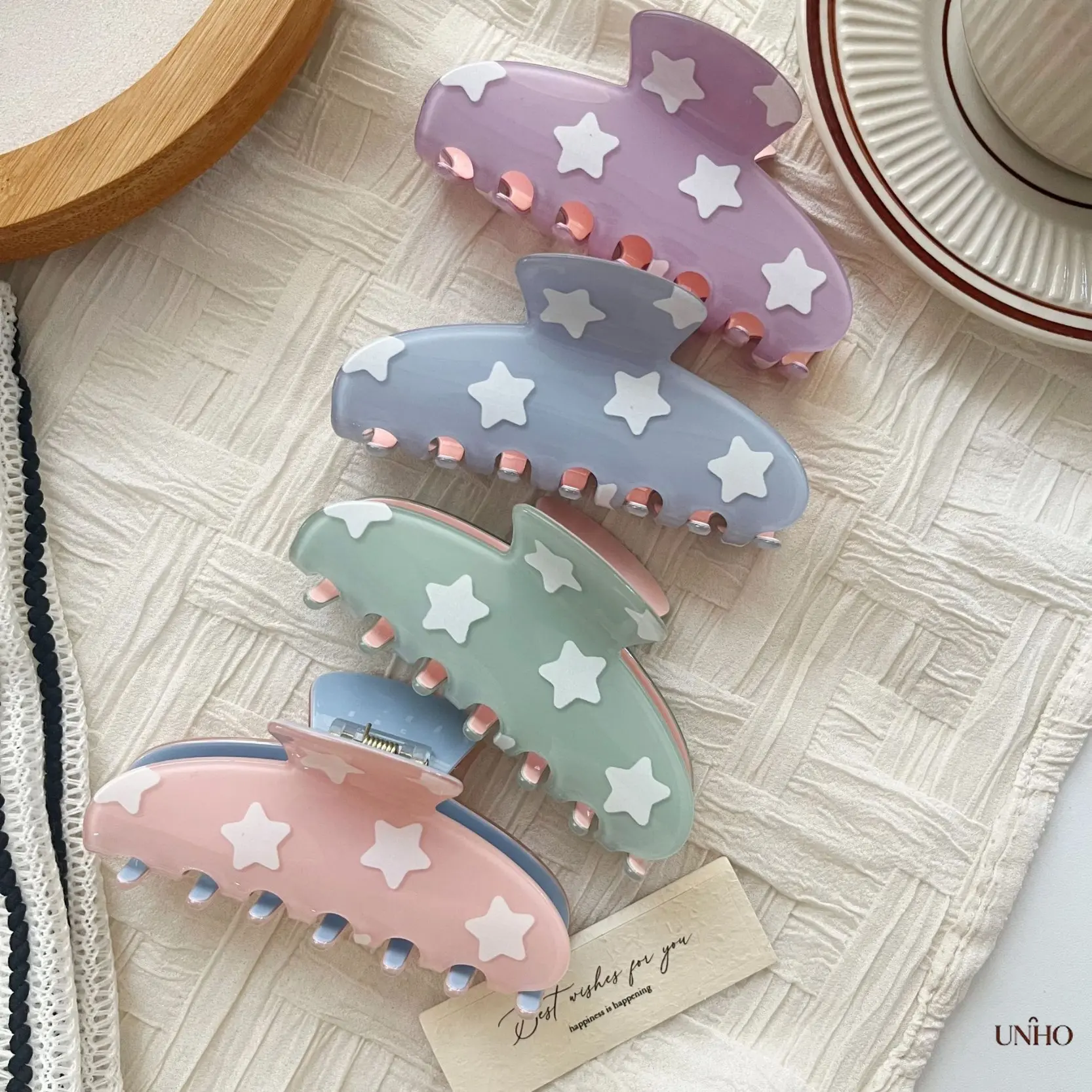 Dopamine Candy‑Colored Star‑Print Shark Hair Clips, Fresh‑Style Back‑Of‑Head Barrettes, Stylish Non‑Slip Hair‑Accessory Clips For Women’s Daily Hairstyle Arrangement