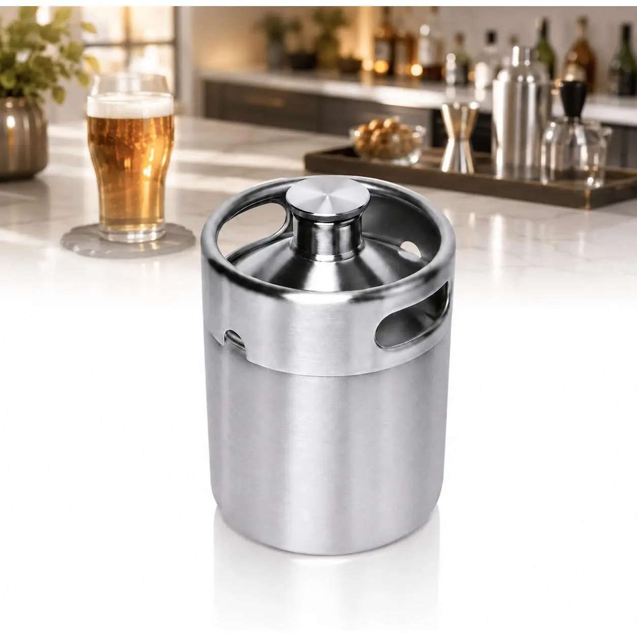 Mini Keg Growler 64 oz, 2L 304 Stainless Steel Beer Keg with Lid | Pressurized Brewing Container with Sealing Knob Cover, Portable Homebrew Vessel for Draft Storage, Carbonation and Serving