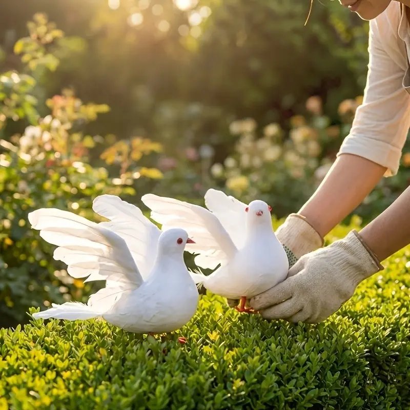 2pcs Realistic Dove Decorations, Elegant Garden Ornaments, Symbolizing Peace & Hope, Perfect for Home Decoration