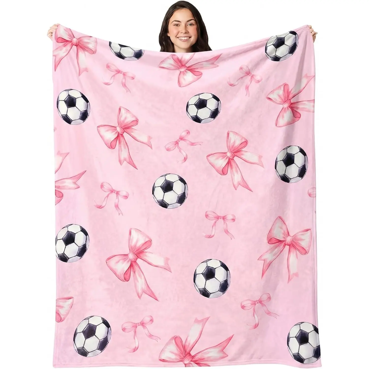 Coquette Bow Blanket for Soccer Basketball Softball Volleyball, Team Gifts for Ball Lovers, Home Decor, Holiday Gift