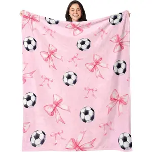 Coquette Bow Blanket for Soccer Basketball Softball Volleyball, Team Gifts for Ball Lovers, Home Decor, Holiday Gift