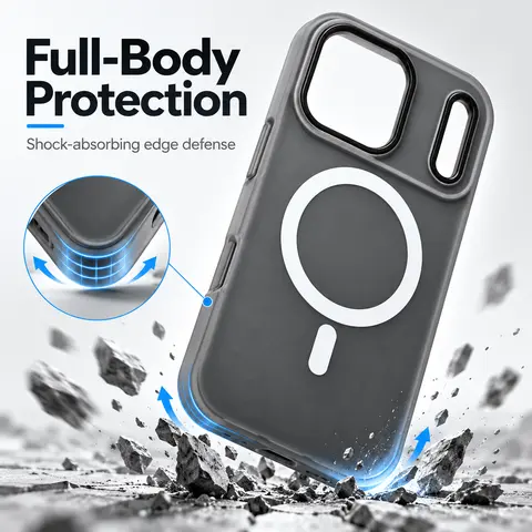 Luxury Candy Color 2-in-1 MagSafe Smartphone Casing - Magnetic Charge Matte Cover for iPhone 11/12/13/14/15/16/17/17 Air/18 Pro Max Plus, Phone Accessories for Devices with Protection Support