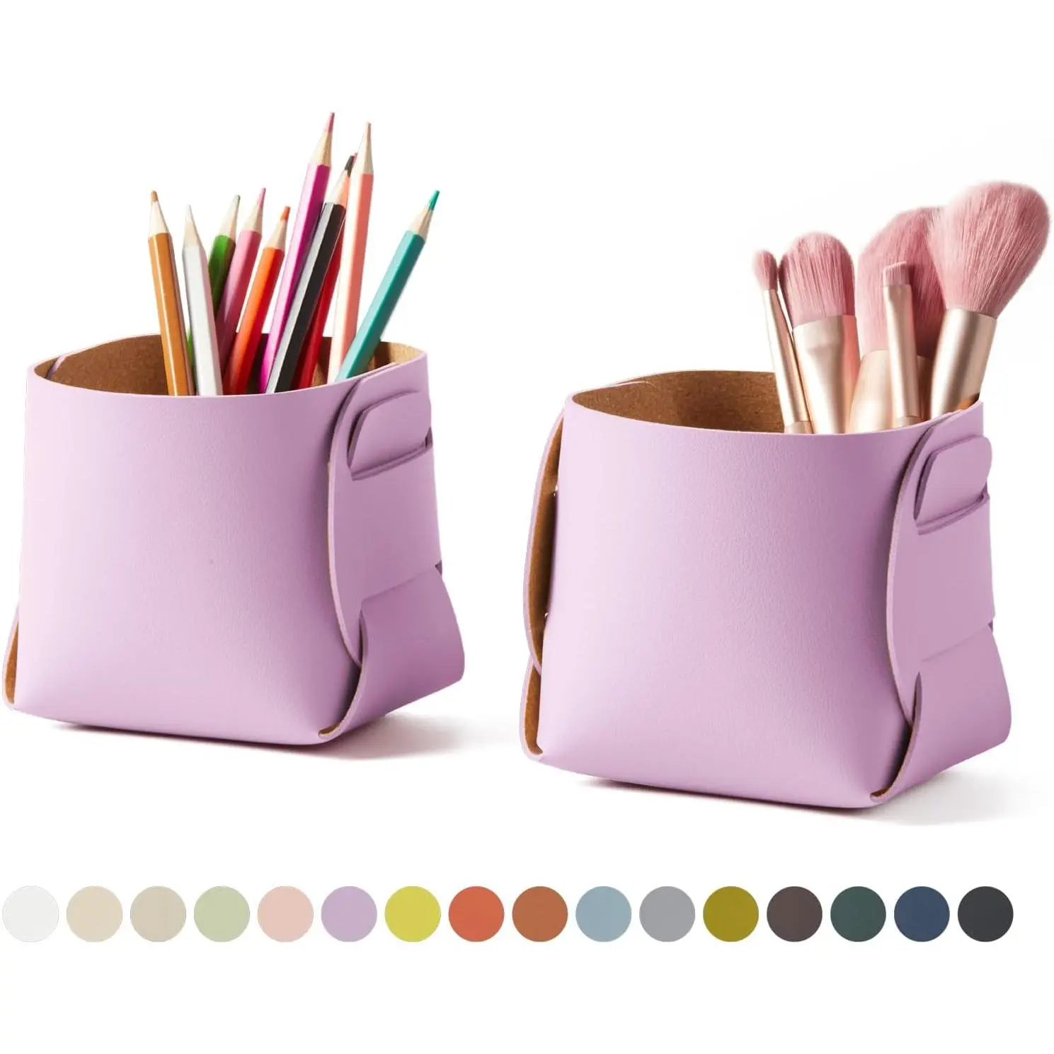 2-Pack Cork Leather Desk Accessories Storage - Pencil Pen Holder - Makeup Brush Holder Organizer - Stylish Addition to  Decor ()