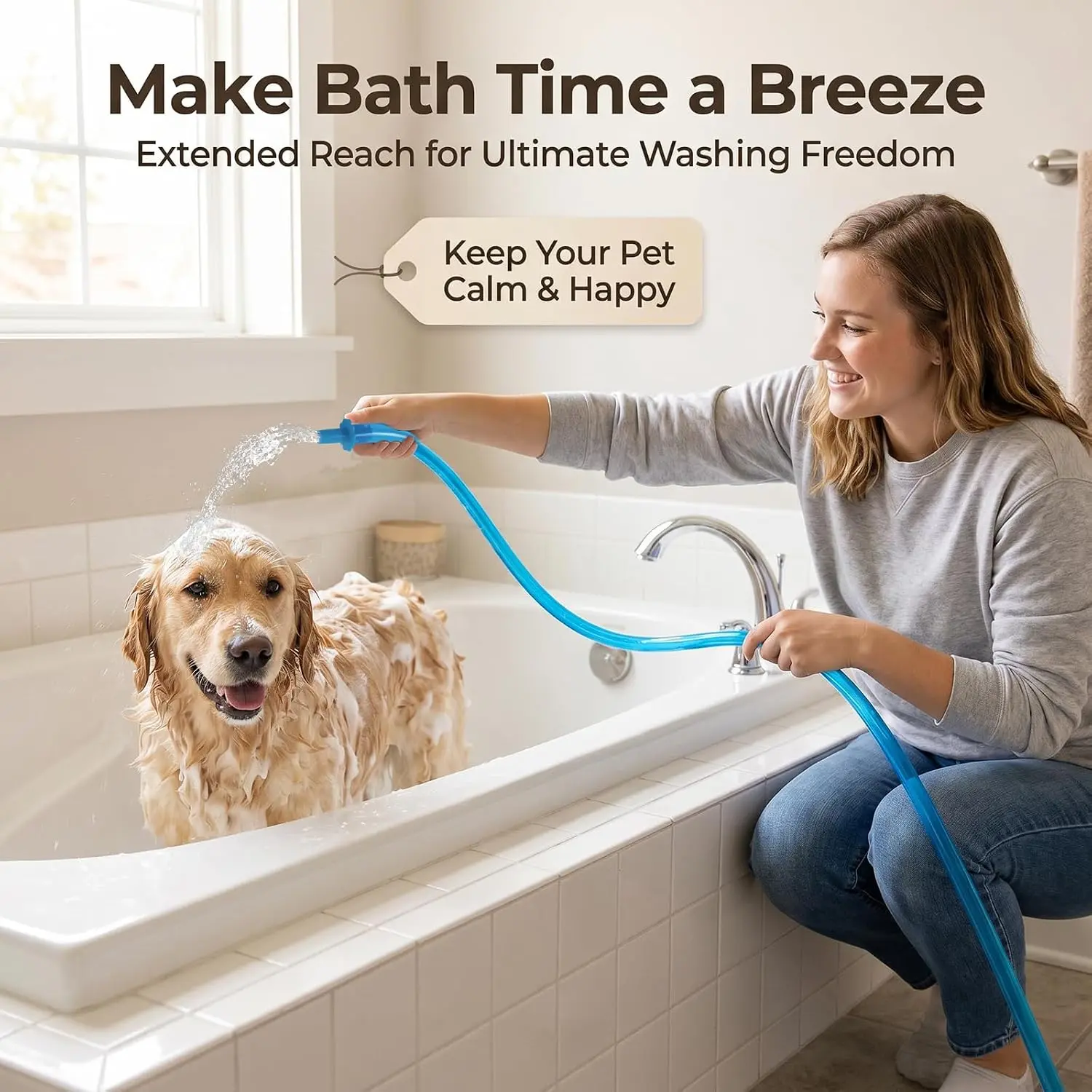 Universal Pet Bath Shower Hose |   Handheld Sprayer, Dog Cat Bathing, Tub Attachment, Home Pet Grooming,Hair Washing, Baby Bath, Pet Care