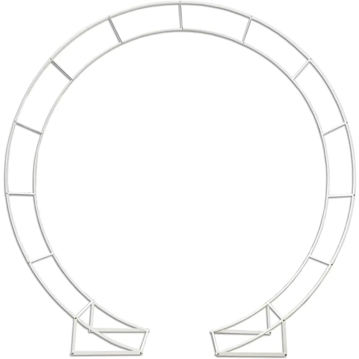 6.5ft White Minimalist Double Round Shape Metal Frame Circle Arch with Base Stand, Outdoor-Indoor Wedding Christmas Flower Ceremony Backdrop Decor