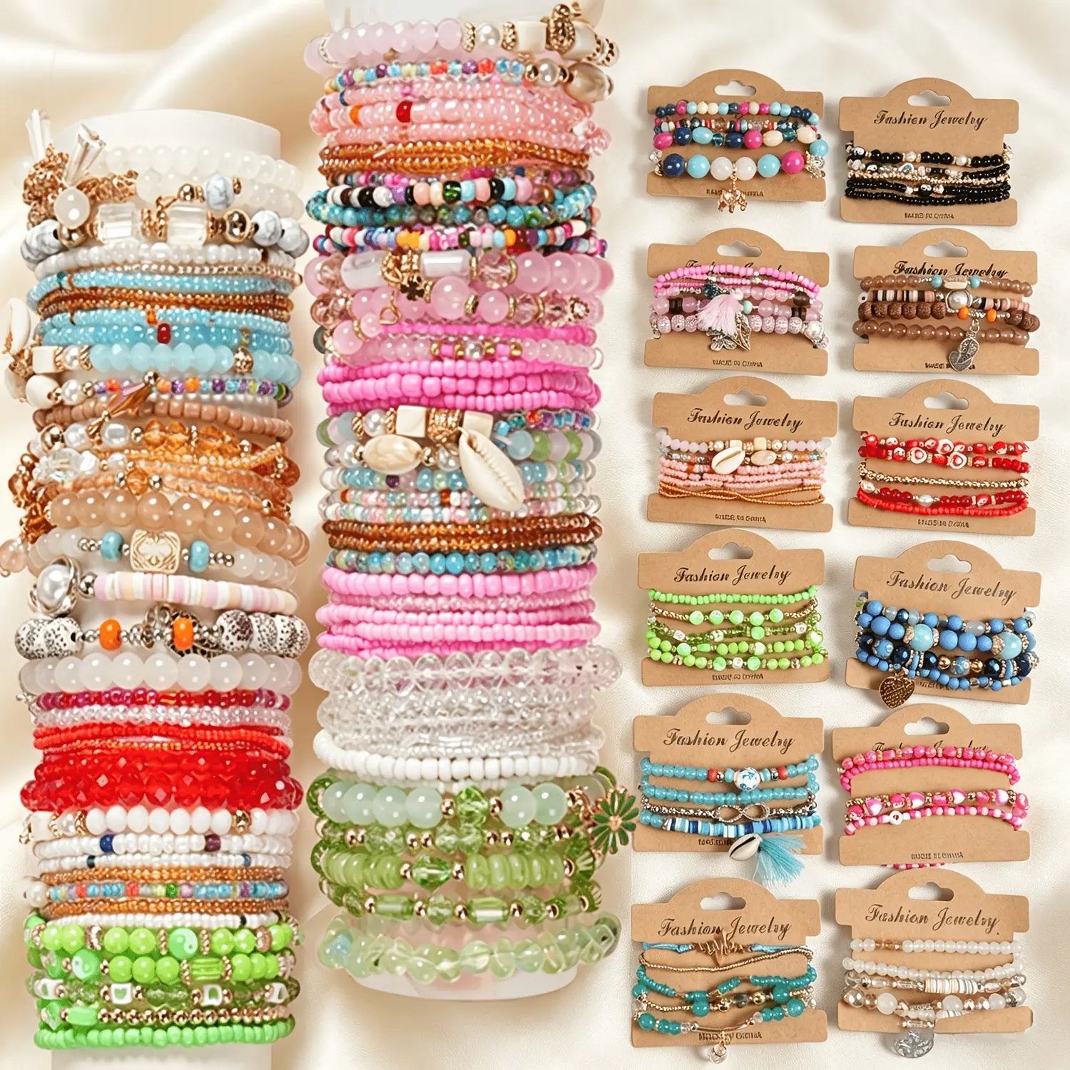 Women's Boho Casual Glass-Resin Bead Bracelet Mix Packs (10/22/30pcs) - Handmade Multilayer Costume Jewelry for Everyday Use, Parties, Gifting to Friends
