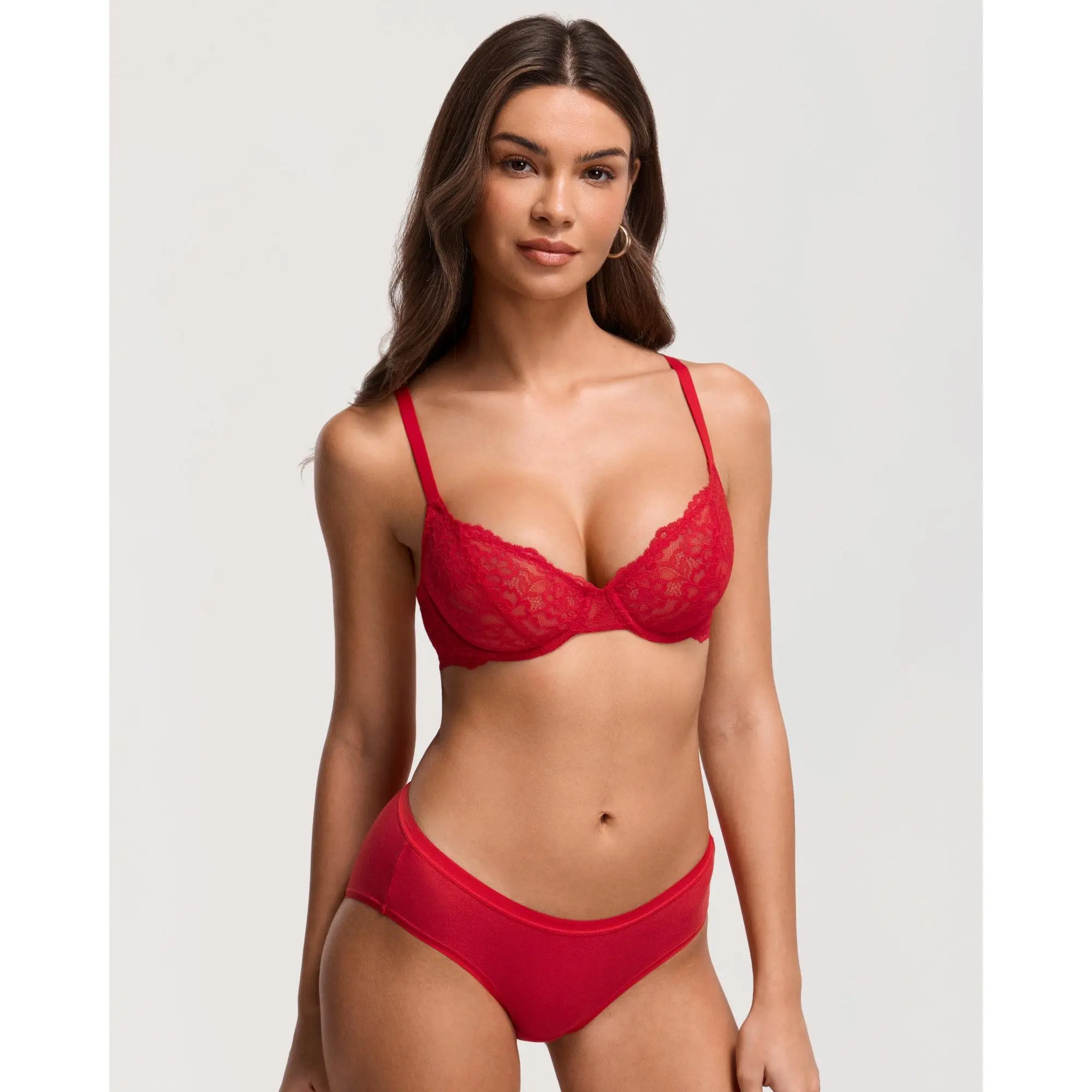 DOBREVA Lace Demi Bras for Women See Through Underwire
