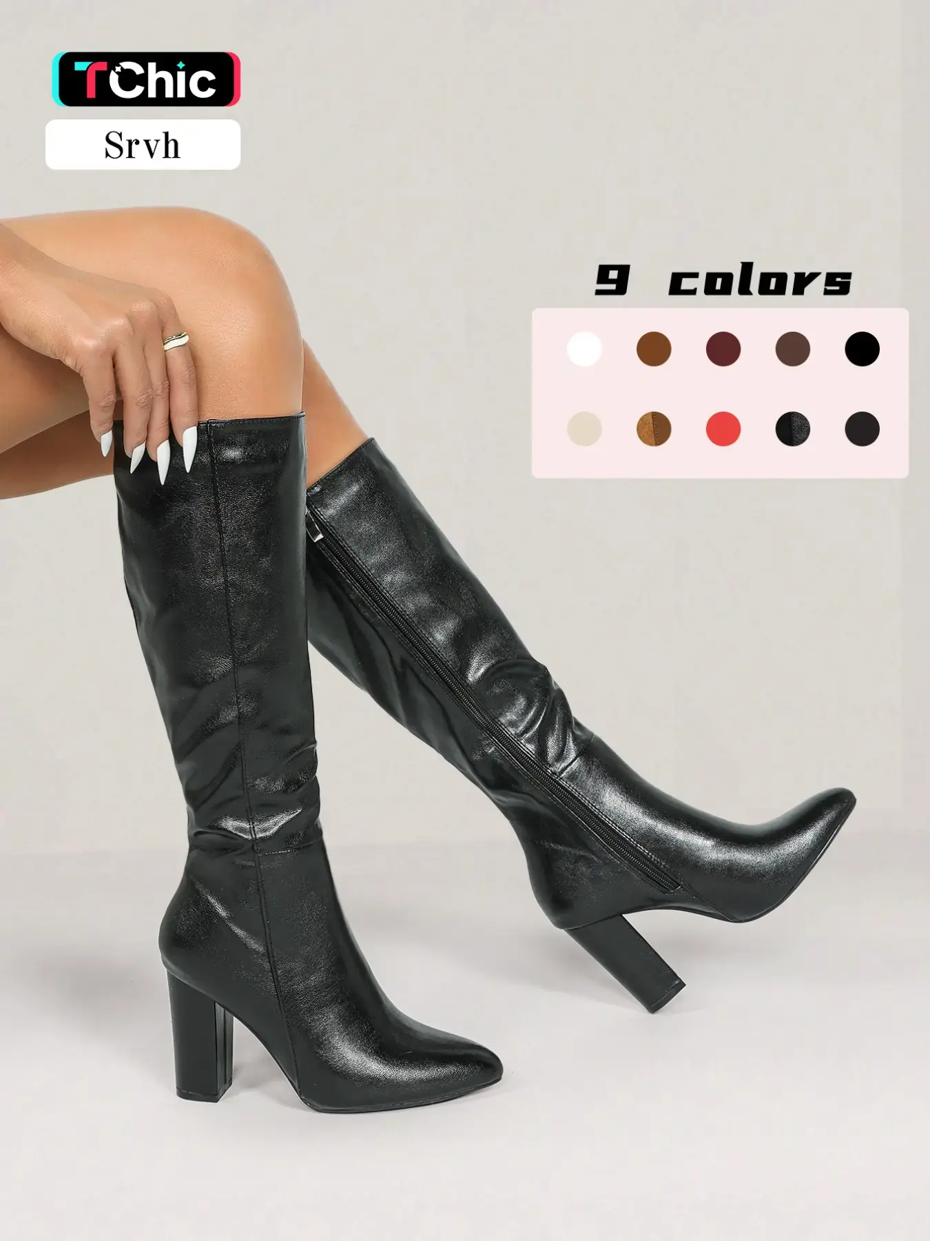 Women's Knee-High Pointed-Toe Heeled Boots, Elegant Solid Color Fall & Winter Shoes