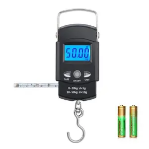 Fish Scale, 50kg/110lb Portable LCD Electronic Hand Scale Travel Hanging Fish Scale with 1m Ruler Tape Precision Steelyard Scales  Fishing New model