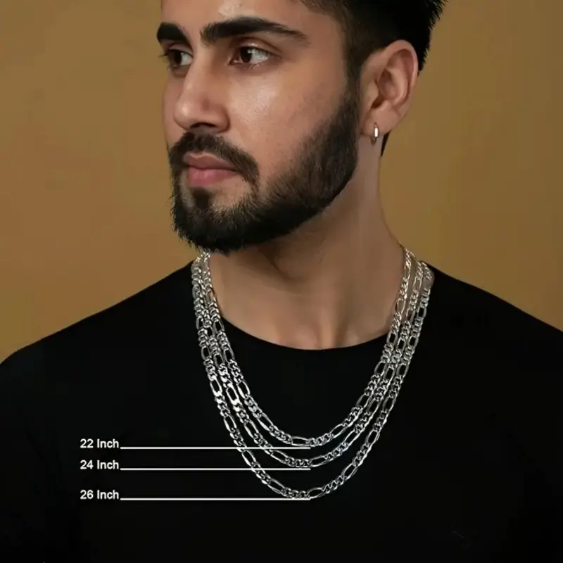 925 Silver Plated Flat Figaro Chain Necklace for Men Women | Unisex Personality Design Link Chain | Trendy Statement Fashion Jewelry Gift