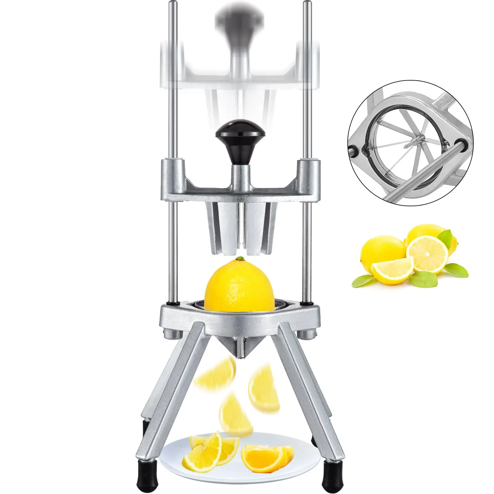 VEVOR 8-Section Commercial Fruit Slicer - Heavy-Duty Stainless Steel-Aluminium Blade, Rubber-Grip Easy Wedger, Uniform Cut Kitchen Equipment, 8-Wedge Lemon Lime Cutter for Bars & Restaurants